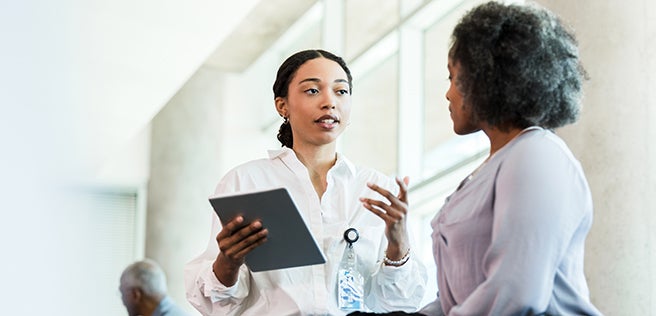 Two women talking